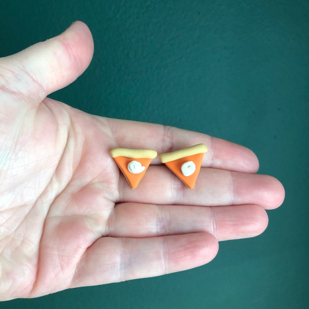 Made-to-Order NEW Handmade Pumpkin Pie Polymer Clay Stud Fall Earrings - Picture 4 of 4